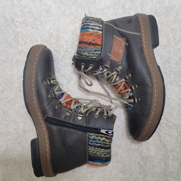 Rieker Felicitas Lace Up Side Zip Combat Boot Brown Multicolor EU 37 US 6-6.5 - Picture 2 of 16